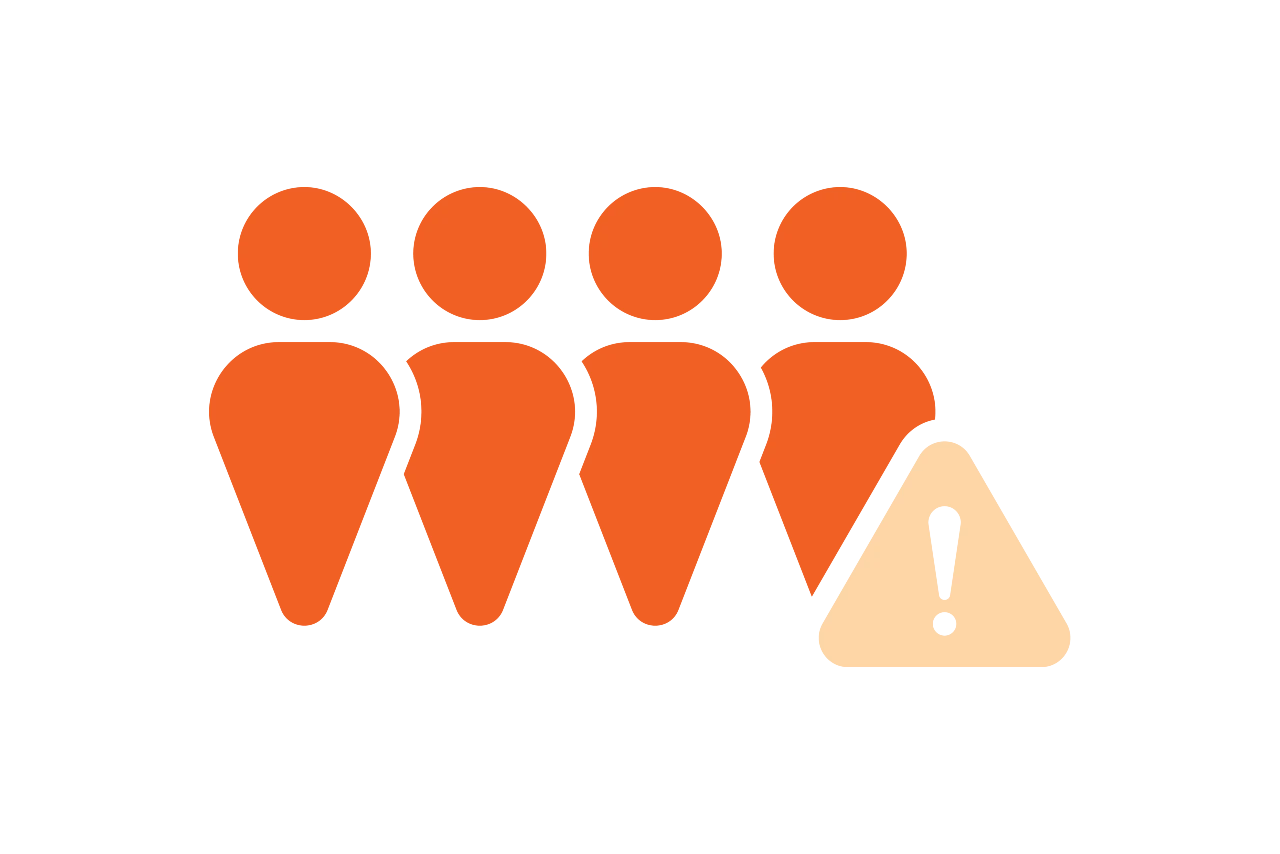 Illustration of four people with a triangular shape containing an exclamation mark.