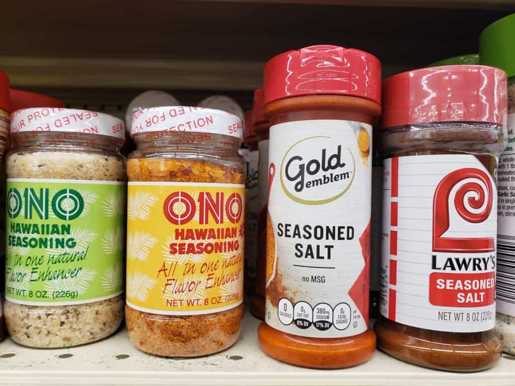 Various seasonings on store shelves.